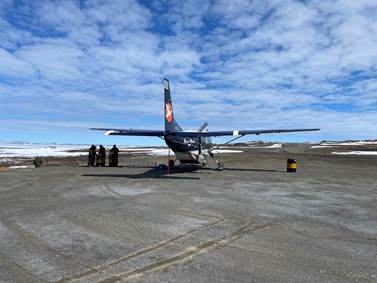 One of the North Wright planes used for the surveys fuels up in Kugluktuk. 2021. Photo credit: Randi Jennings, WRRB.