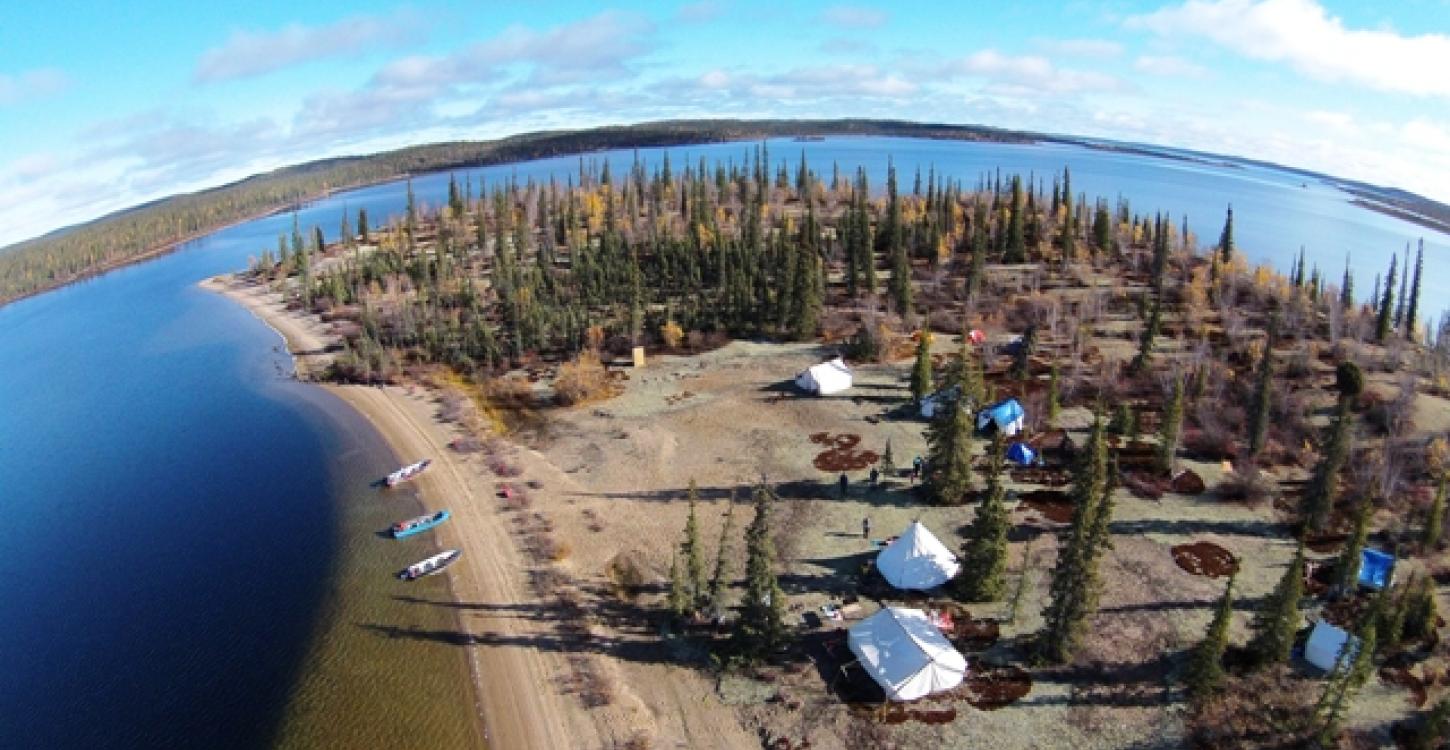 Aerial view of fish camp at Wekweètì 2016 (Photo:  Paul Vecsei, Golder Associates Ltd.)