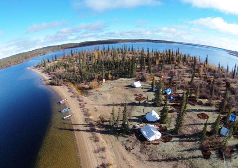 Aerial view of fish camp at Wekweètì 2016 (Photo:  Paul Vecsei, Golder Associates Ltd.)